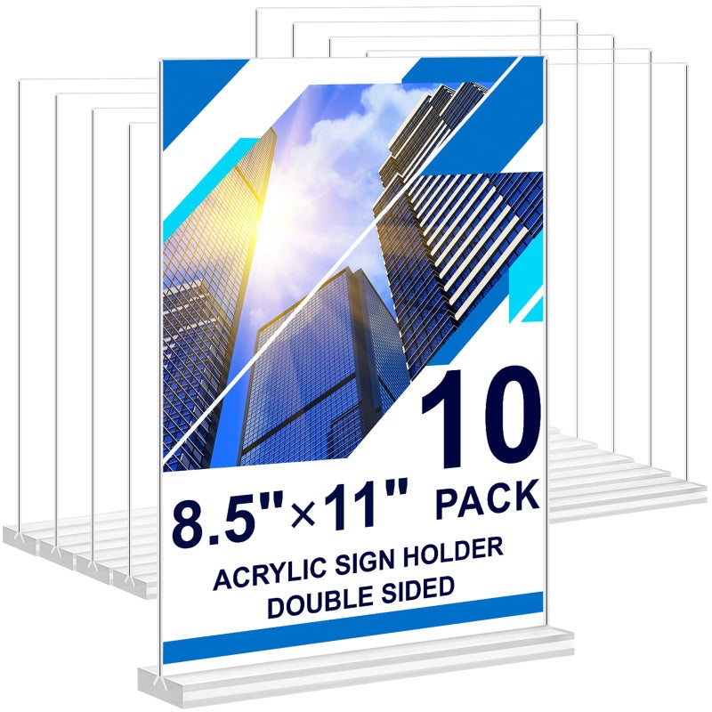 DunGu Acrylic Sign Holder 8.5 x 11,10 Pack Clear Sign Holder Double Sided Table Menu Vertical Desktop Display Stand Paper Flyer Holder Tabletop Sign Holder Suitable for Restaurants, Office, Store, Hotels - Image 1